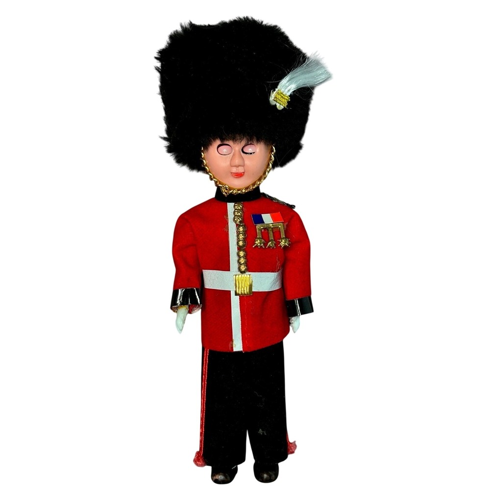 Vintage British Royal Guard Souvenir Doll 6.5 Inch Red Uniform Sleep Eye